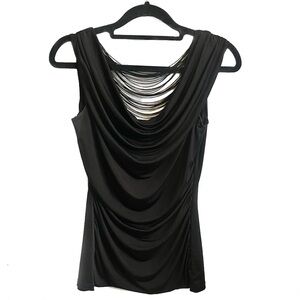 Y2K Early 00’s Slinky Black Tank With Fringe Back Size Small